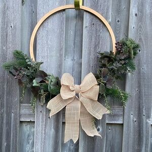 Wooden Hoop Fall and Winter Modern Wreath